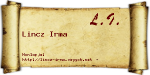Lincz Irma névjegykártya